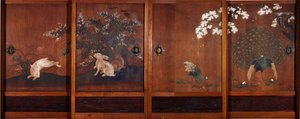 ಸ್ಲೈಡಿಂಗ್ ಮರದ ಬಾಗಿಲುಗಳ ಮೇಲಿನ ವರ್ಣಚಿತ್ರಗಳು, c.1700 (ಮರದ ಮೇಲೆ ಇಂಕ್ ಮತ್ತು ಡಬ್ಲ್ಯೂಸಿ) ಟರ್ಕಿ